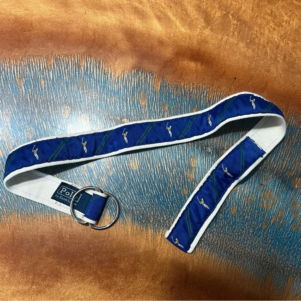 Vintage Polo Ralph Lauren Ribbon Golf children’s belt Blue green white